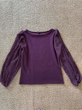 Ann Taylor Plum Pleated-Sleeve Blouse Size S